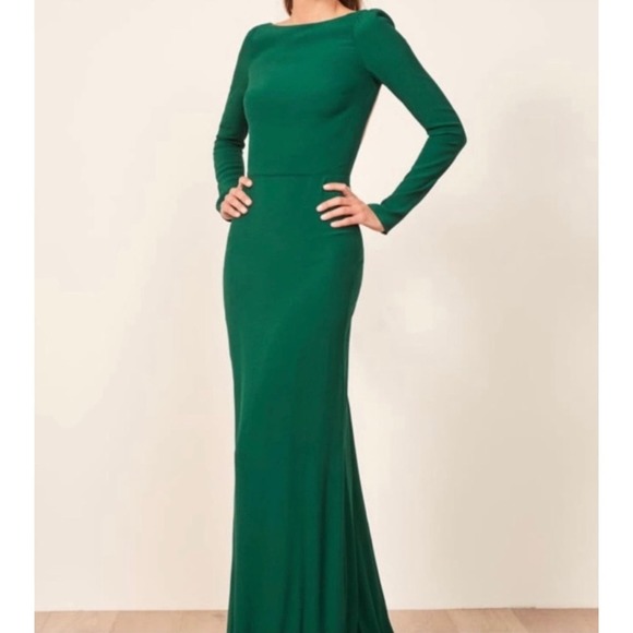 Reformation Artemis Emerald Green Backless Dress Size 2 - Picture 2 of 10